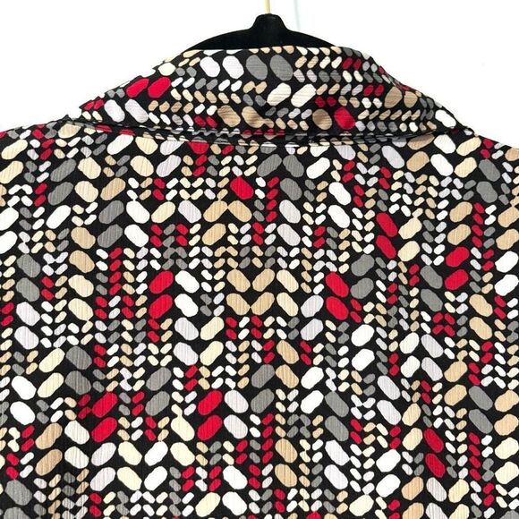 Alfred Dunner 16W black red beige pattern button front blouse long sleeve - Picture 5 of 10